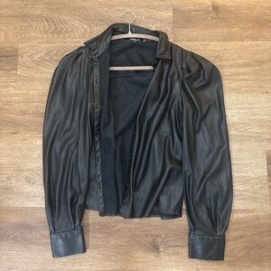 Express Black Faux Leather Jacket Small | Puff Sleeve Vegan Leather